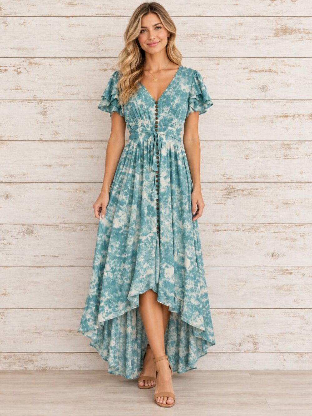 NWT Tiare Hawaii Hollie Maxi Dress O/S Blue White Boho Resort
